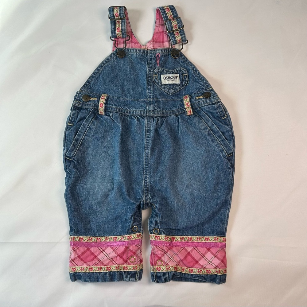 Vintage Oshkosh Overalls Denim with Pink Accents & Trim  Girls 3-6Months